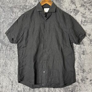BAIRD MCNUTT MURANO Mens Linen Button Up Shirt Medium Black Short Sleeve